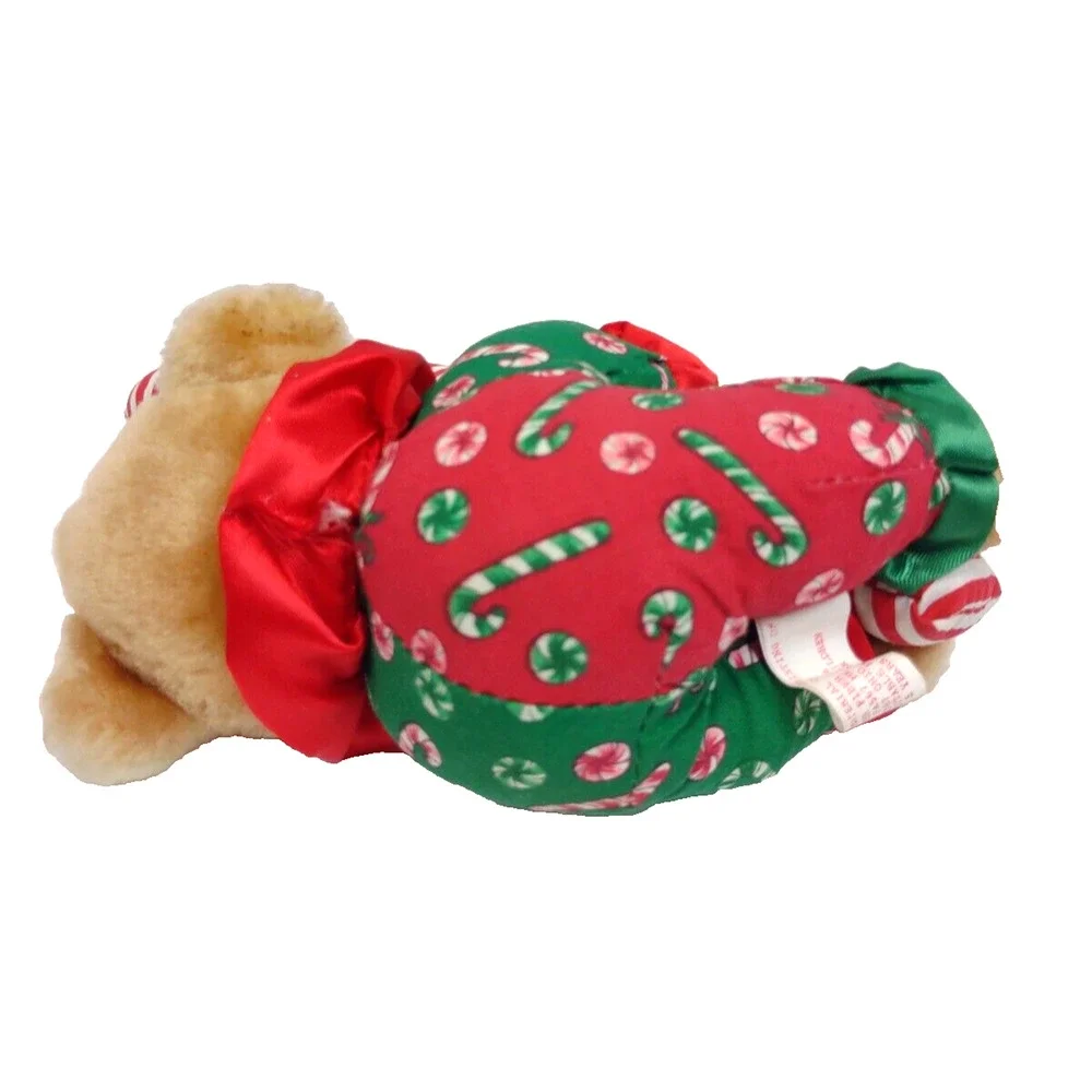 Vintage 1995 Stuffed Mini Teddy Bear Clutching a Candy Cane by Giftco